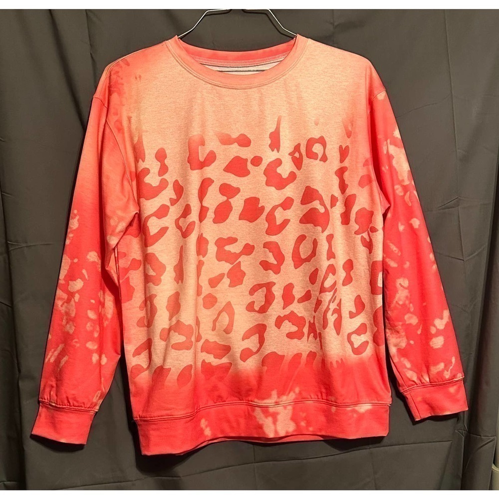 Bleached Leopard Print Pullover Pink Sz L